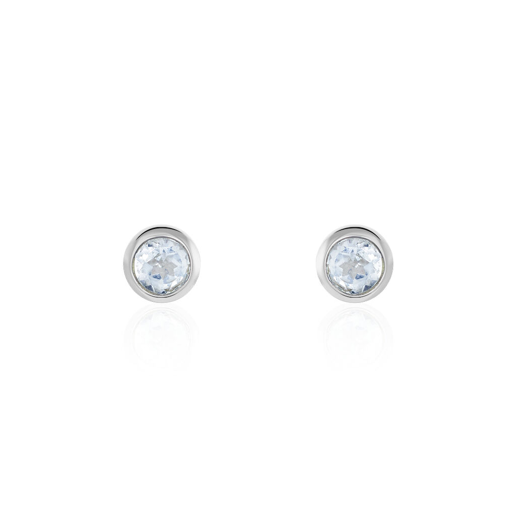 Boucles D'oreilles Puces Edy Serti Clos Or Blanc Topaze - Clous d'oreilles Femme | Histoire d’Or