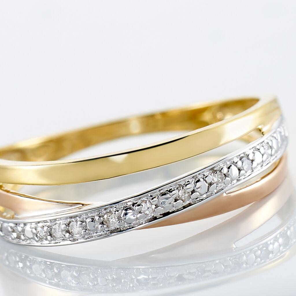 Bague Croisee Or Tricolore Diamant - Bagues avec pierre Femme | Histoire d’Or
