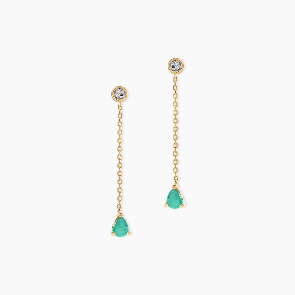 Boucles D'oreilles Pendantes Gracilia Or Jaune Emeraude Diamant - Boucles d'oreilles pendantes Femme | Histoire d&rsquo;Or