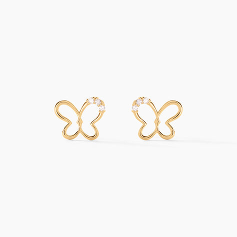 Boucles D'oreilles Puces Camomille Or Jaune Oxyde De Zirconium - Clous d'oreilles Enfant | Histoire d&rsquo;Or