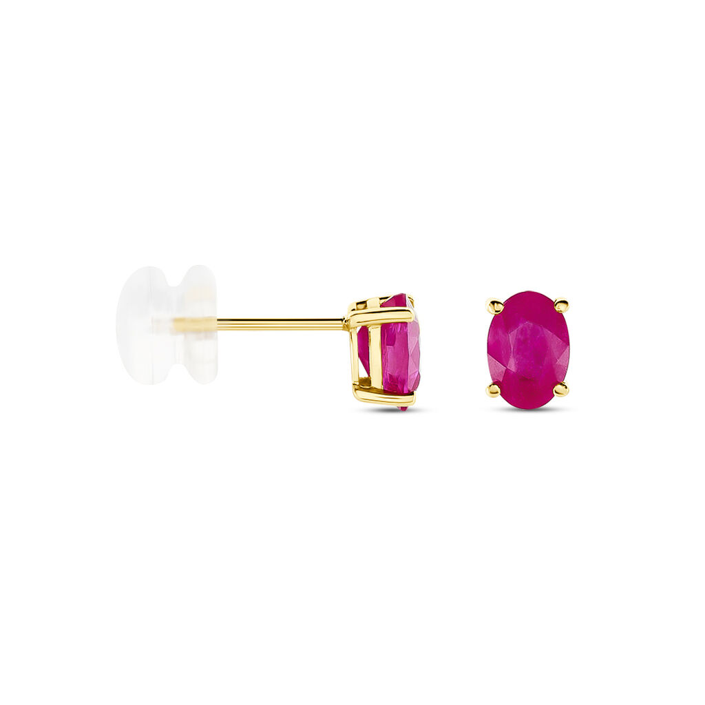Boucles D'oreilles Puces Ovale Or Jaune Rubis - Clous d'oreilles Femme | Histoire d’Or