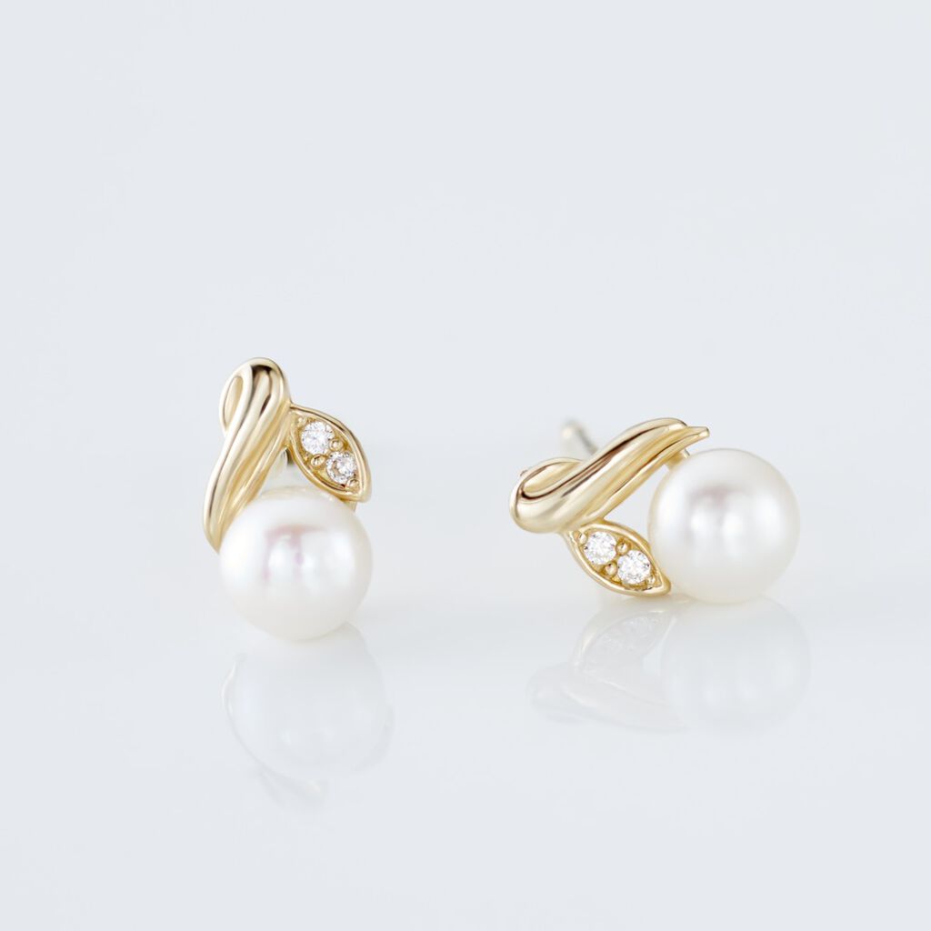 Boucles D'oreilles Puces Astragalus Or Jaune Perles De Culture - Clous d'oreilles Femme | Histoire d’Or