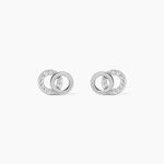 Boucles D'oreilles Puces Edmee Double Cercles Or Blanc Oxyde - Clous d'oreilles Femme | Histoire d&rsquo;Or