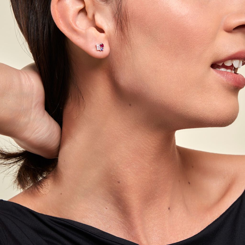 Boucles D'oreilles Puces Doja Argent Blanc Verre Spinelle Oxyde - Boucles d'oreilles fantaisie Femme | Histoire d’Or
