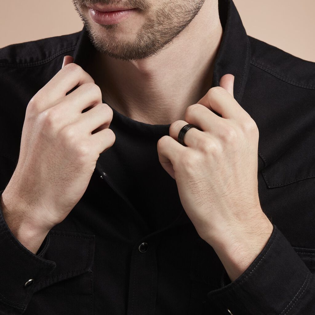 Bague Rico Acier Noir - Bagues fantaisie Homme | Histoire d’Or