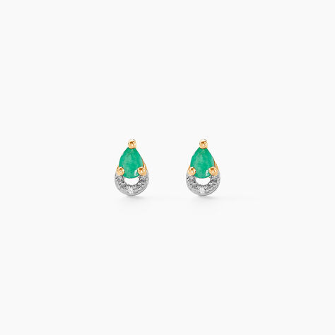 Boucles D'oreilles Puces Parry Or Jaune Emeraude Diamant - Clous d'oreilles Femme | Histoire d’Or
