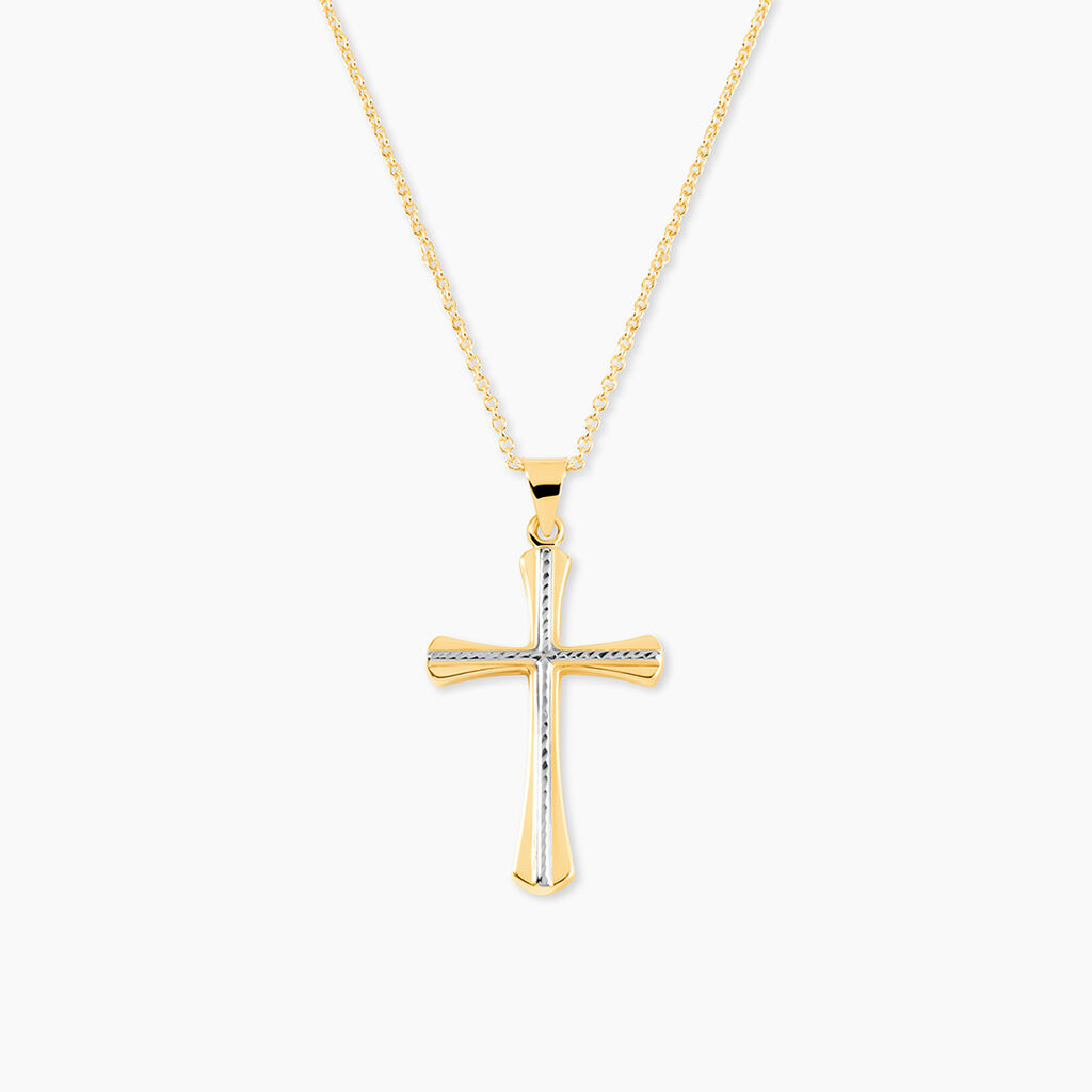 Pendentif Benny Croix Ciselee Or Bicolore - Pendentifs Communion Unisex | Histoire d&rsquo;Or