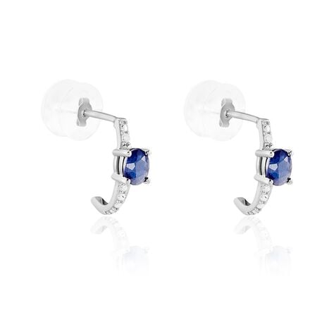 Demi Créoles Barrett Or Blanc Saphir Diamant - Boucles d'oreilles créoles Femme | Histoire d’Or