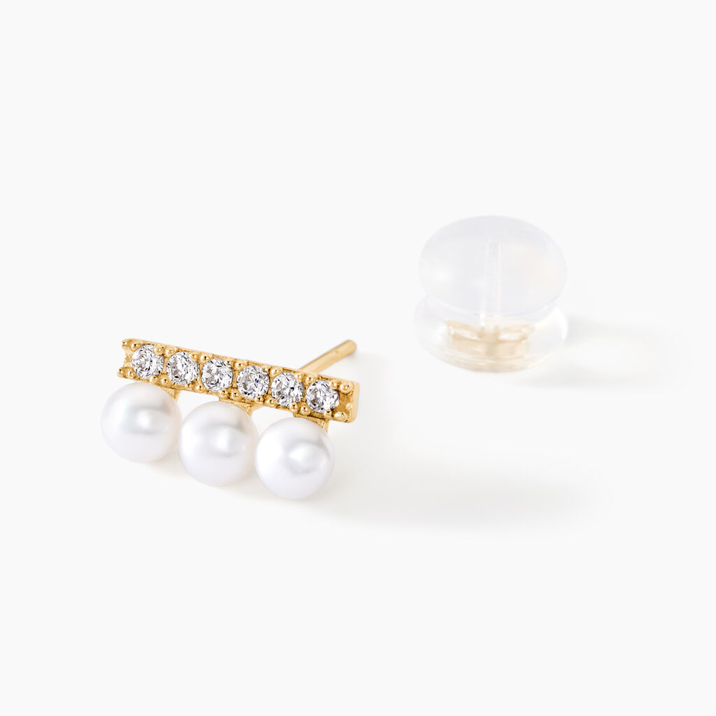 Boucles D'oreilles Puces Or Jaune Patxi Perles Oxydes - Clous d'oreilles Femme | Histoire d’Or