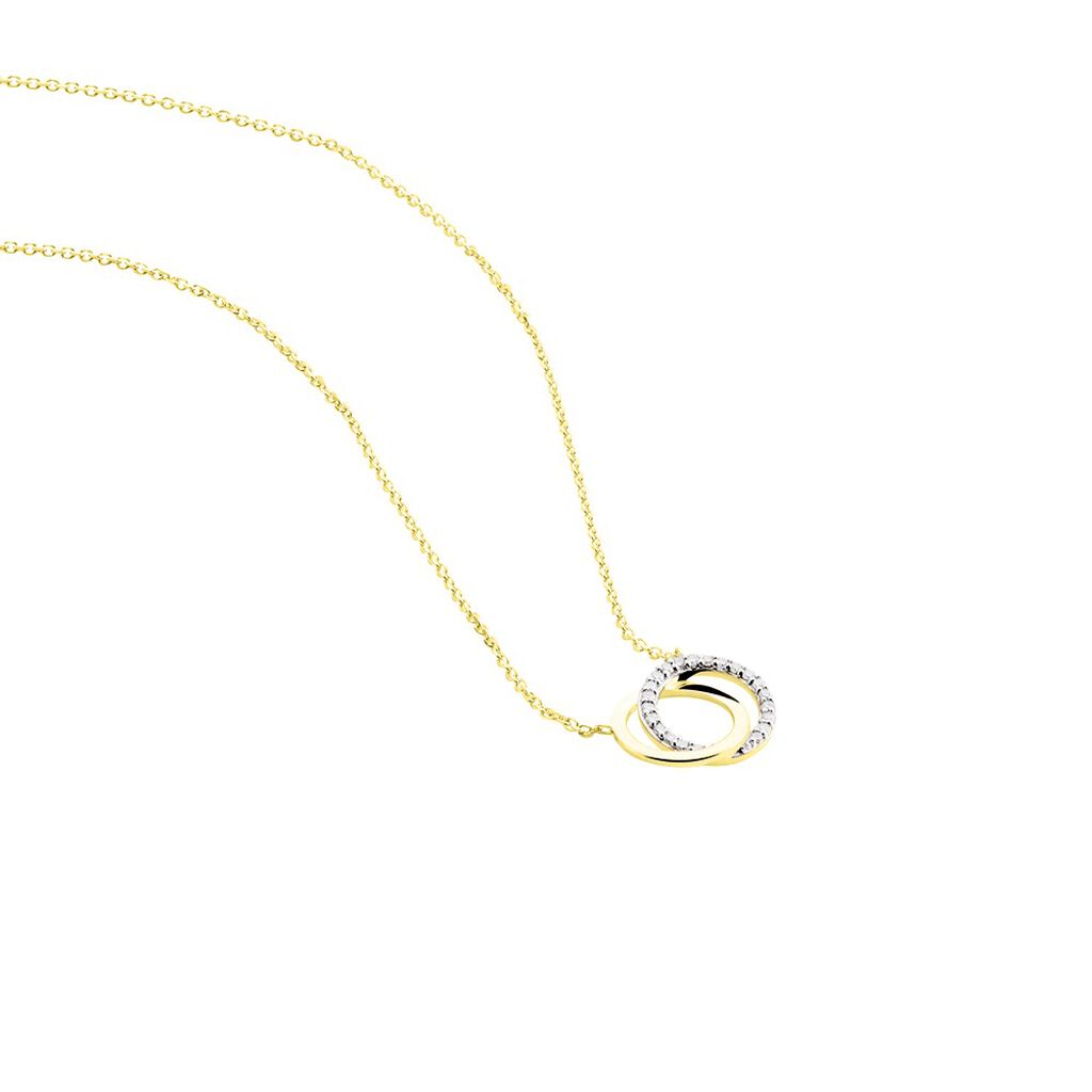 ABSOLU Damen Collier Gold Bicolor 375 (9 Karat) Diamant Wei&szlig; 0,07 ct Kreis - Colliers Femme | Histoire d&rsquo;Or