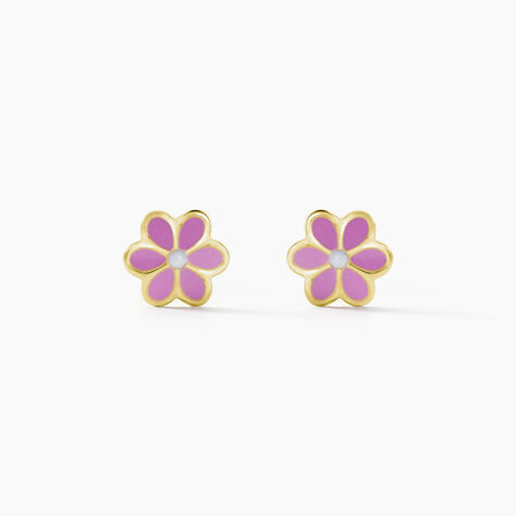Boucles D'oreilles Puces Or Jaune Talia Email - Clous d'oreilles Enfant | Histoire d’Or