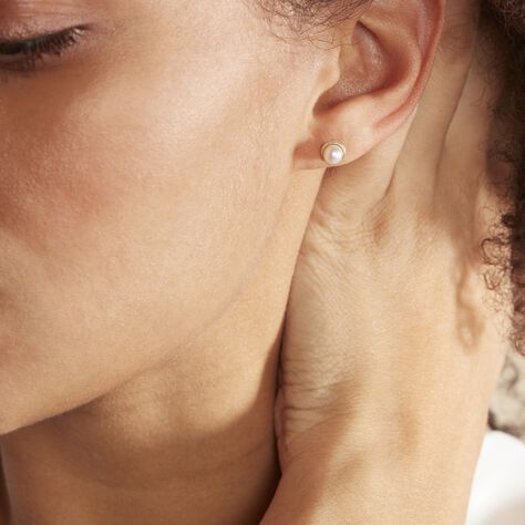 Boucles D'oreilles Puces Siera Or Jaune Perle De Culture - Clous d'oreilles Femme | Histoire d’Or