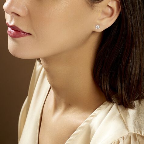 Boucles D'oreilles Puces Eclat Argent Blanc Oxyde De Zirconium - Boucles d'oreilles fantaisie Femme | Histoire d’Or