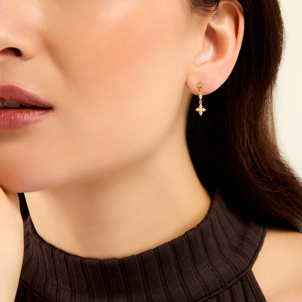 Boucles D'Oreilles Pendantes Aroldo Argent Dor&eacute; A L'Or 750/1000 Oxyde De Zirconium - Boucles d'oreilles pendantes Femme | Histoire d&rsquo;Or