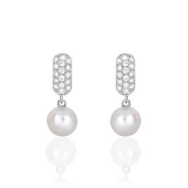 Boucles D'oreilles Pendantes Providence Argent  Perle De Culture Oxyde - Boucles d'oreilles fantaisie Femme | Histoire d’Or