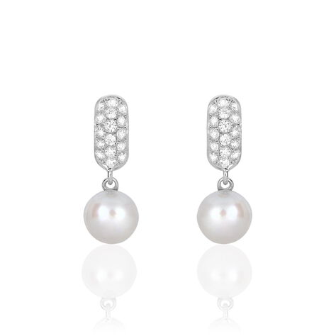 Boucles D'oreilles Pendantes Providence Argent  Perle De Culture Oxyde - Boucles d'oreilles fantaisie Femme | Histoire d’Or