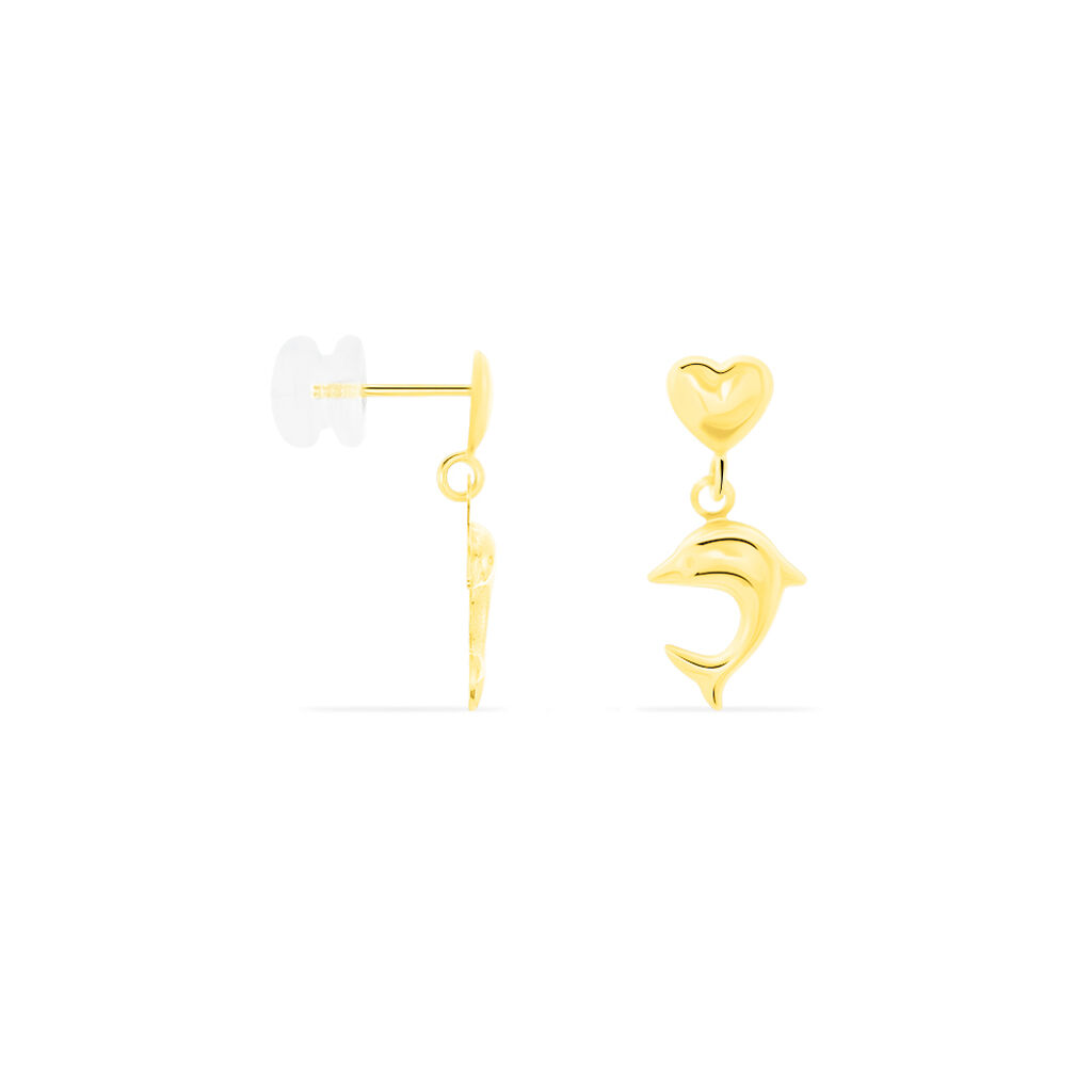 Boucles D'oreilles Pendantes Fulvie Coeurs Et Dauphin Or Jaune - Boucles d'oreilles pendantes Femme | Histoire d’Or