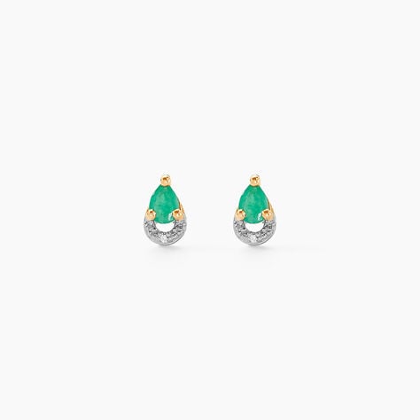 Boucles D'oreilles Puces Parry Or Jaune Emeraude Diamant - Clous d'oreilles Femme | Histoire d’Or