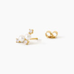 Boucles D'Oreilles Puces Katri Argent Dor&eacute; A L'Or 750/1000 Perle De Culture Oxyde De Zirconium - Clous d'oreilles Femme | Histoire d&rsquo;Or