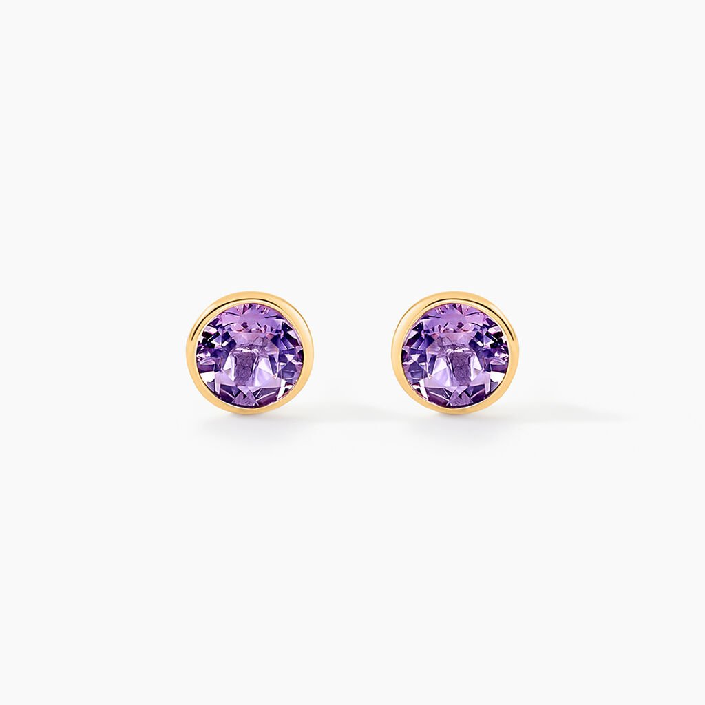 Boucles D'oreilles Puces Parmeclos Or Jaune Amethyste - Clous d'oreilles Femme | Histoire d&rsquo;Or