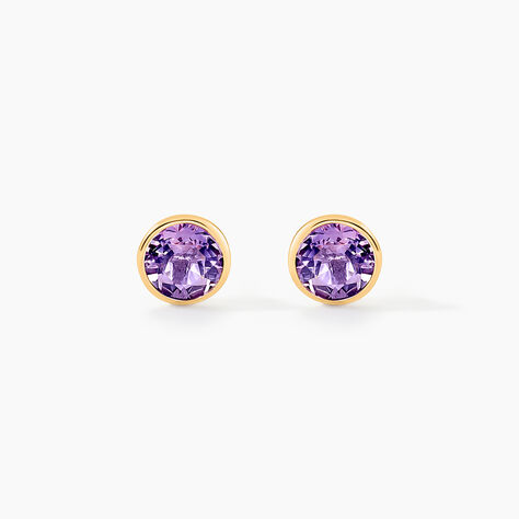 Boucles D'oreilles Puces Parmeclos Or Jaune Amethyste - Clous d'oreilles Femme | Histoire d&rsquo;Or