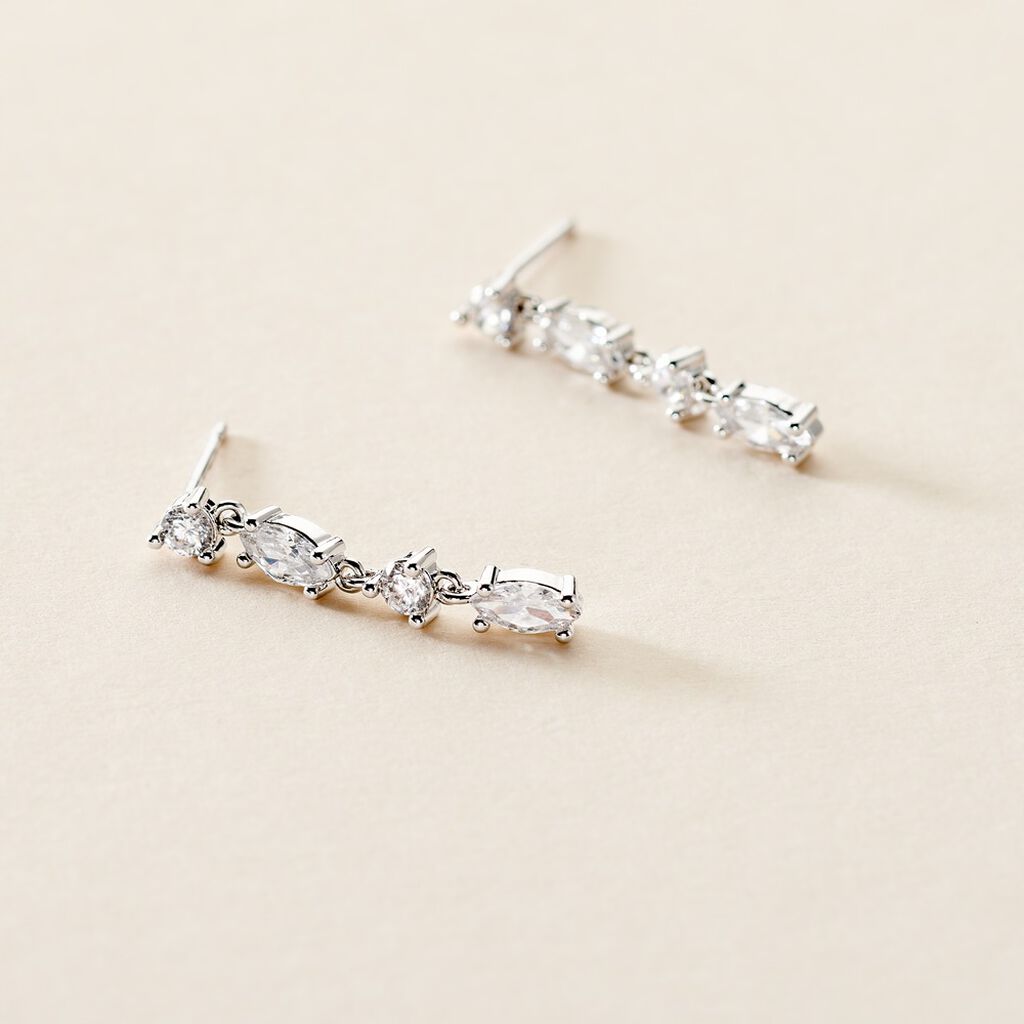 Boucles D'oreilles Pendantes Argent Blanc Shiny Nights Oxyde - Boucles d'oreilles fantaisie Femme | Histoire d’Or