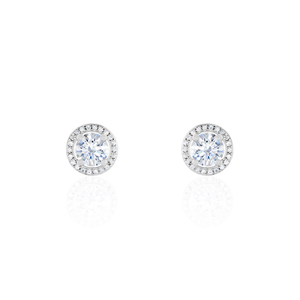 Boucles D'oreilles Puces Stelila Or Blanc Oxyde De Zirconium - Clous d'oreilles Femme | Histoire d’Or