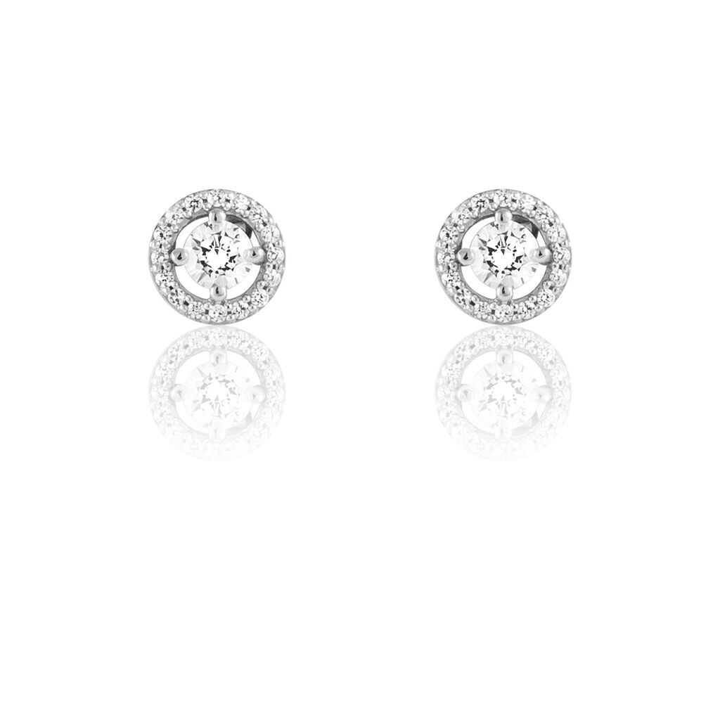 Boucles D'oreilles Clous Zirconium Plaqué Or 18 Carats - Fermoir Poussette - Neuf Avec étiquettes