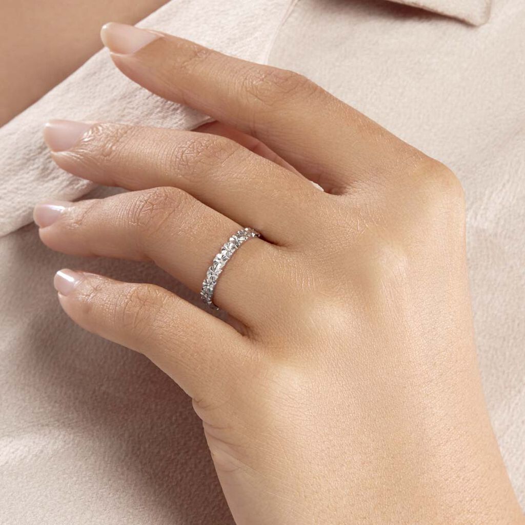 Alliance Fleur Diamantee Ruban Plat Or Blanc - Alliances Femme | Histoire d’Or