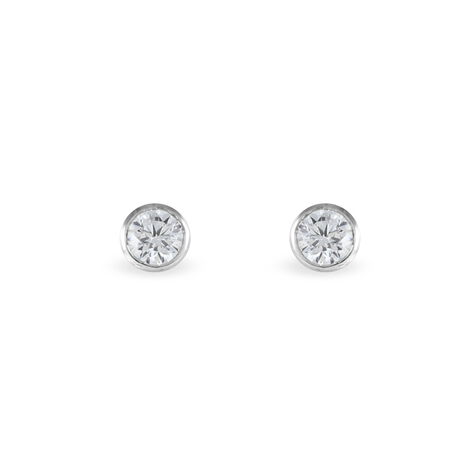 Boucles D'oreilles Puces Elda Serti Clos Or Blanc Oxyde De Zirconium - Clous d'oreilles Femme | Histoire d’Or