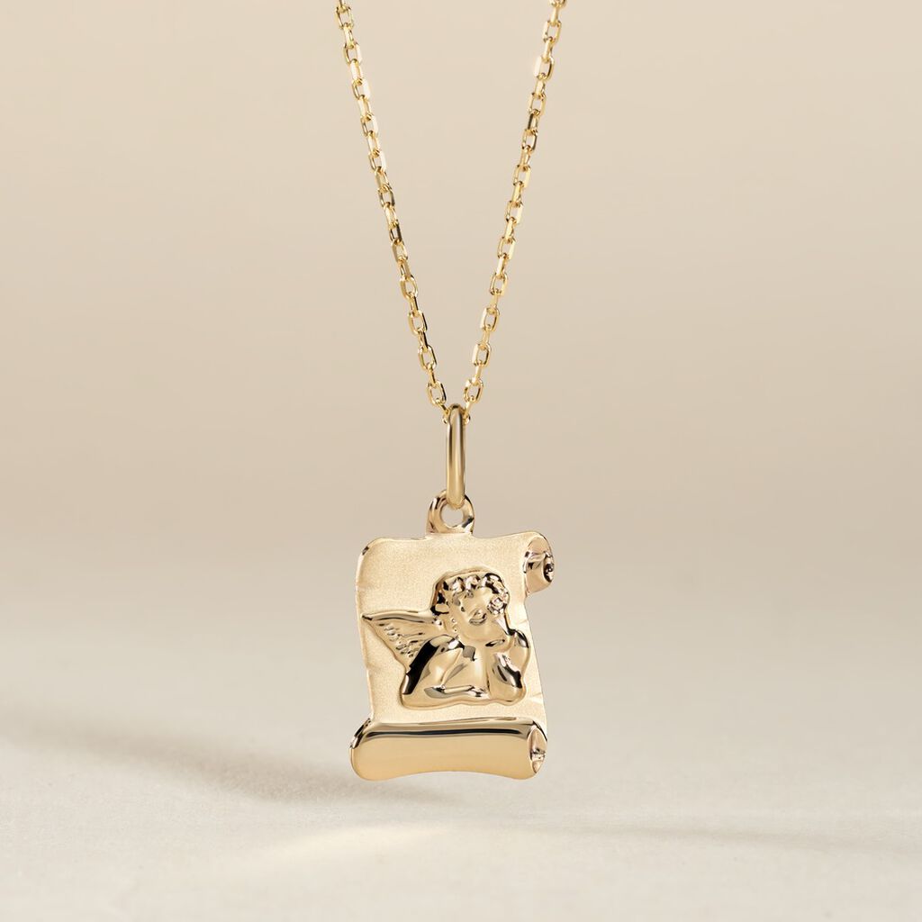 Pendentif Hanne Ange Parchemin Or Jaune - Pendentifs Bapt&ecirc;me Famille | Histoire d&rsquo;Or