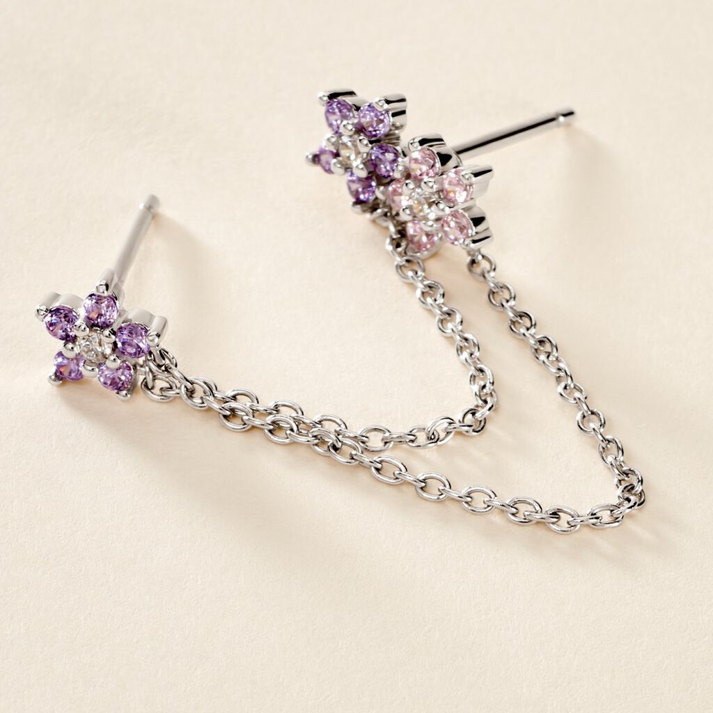 Bijou D'oreille Unitaire Purple Bloom Argent Blanc Oxyde De Zirconium - Boucles d'oreilles fantaisie Femme | Histoire d&rsquo;Or