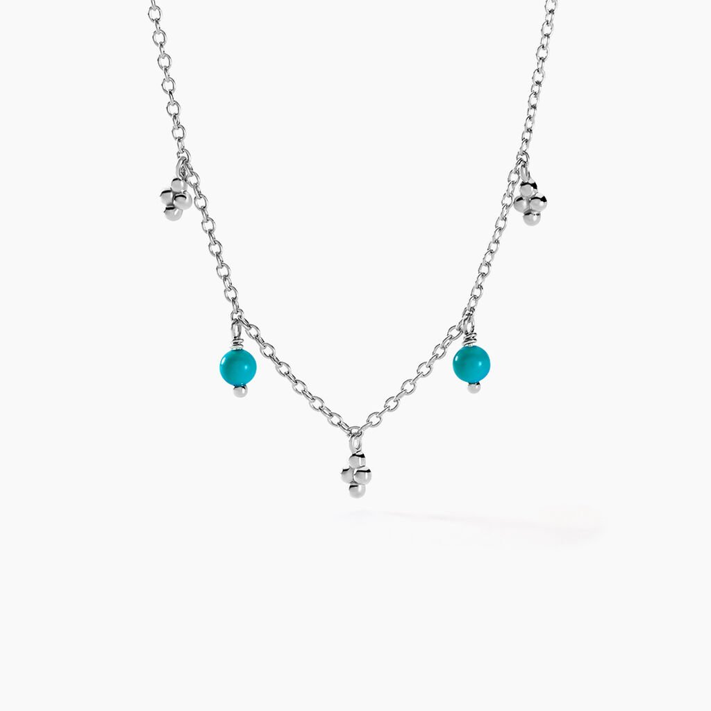 Collier Adiva Argent Blanc Turquoise - Colliers fantaisie Femme | Histoire d&rsquo;Or