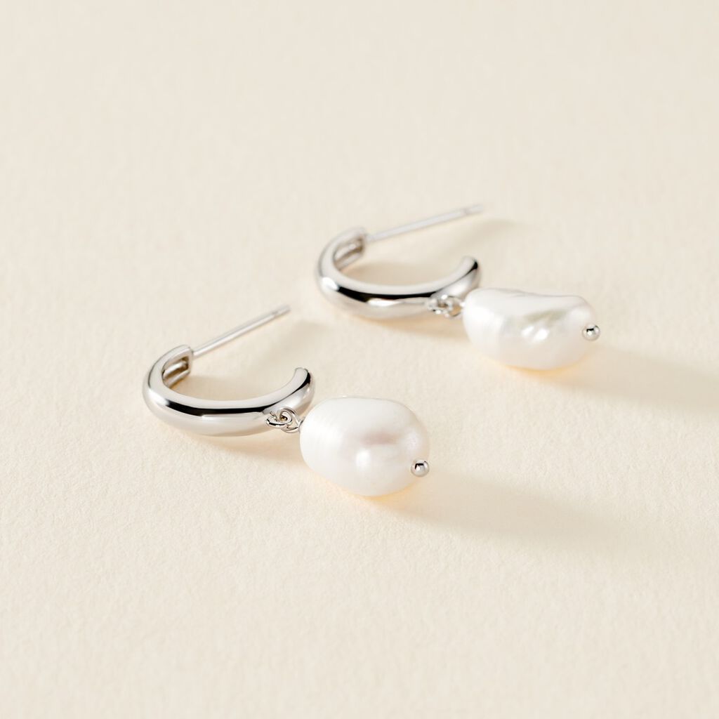 Cr&eacute;oles Petia Argent Blanc Perle De Culture - Boucles d'oreilles cr&eacute;oles Femme | Histoire d&rsquo;Or