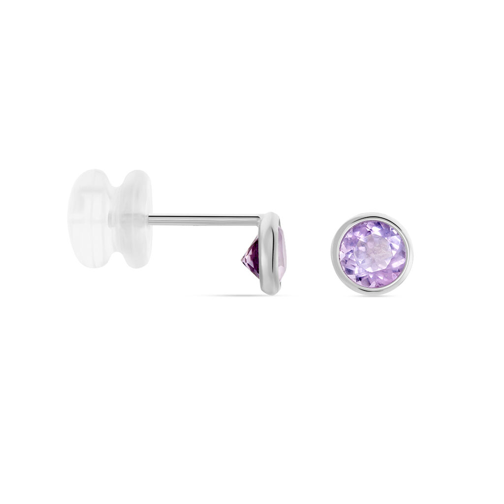 Boucles D'oreilles Puces Edy Serti Clos Or Blanc Amethyste - Clous d'oreilles Femme | Histoire d’Or