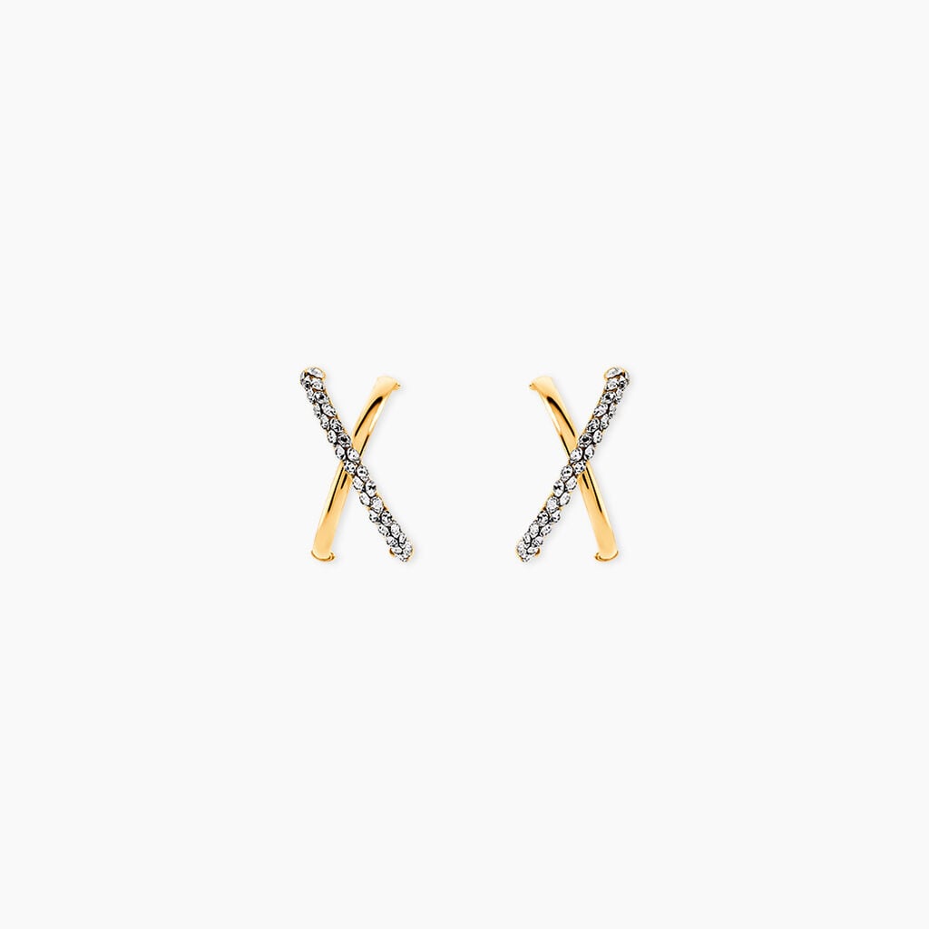 Cr&eacute;oles Bleona Croisees Or Jaune Strass - Boucles d'oreilles cr&eacute;oles Femme | Histoire d&rsquo;Or