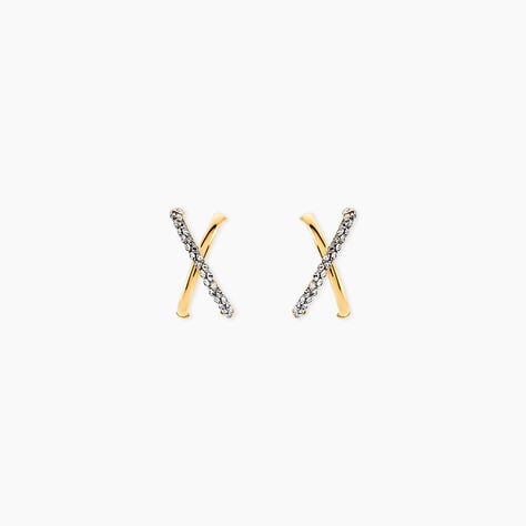 Cr&eacute;oles Bleona Croisees Or Jaune Strass - Boucles d'oreilles cr&eacute;oles Femme | Histoire d&rsquo;Or