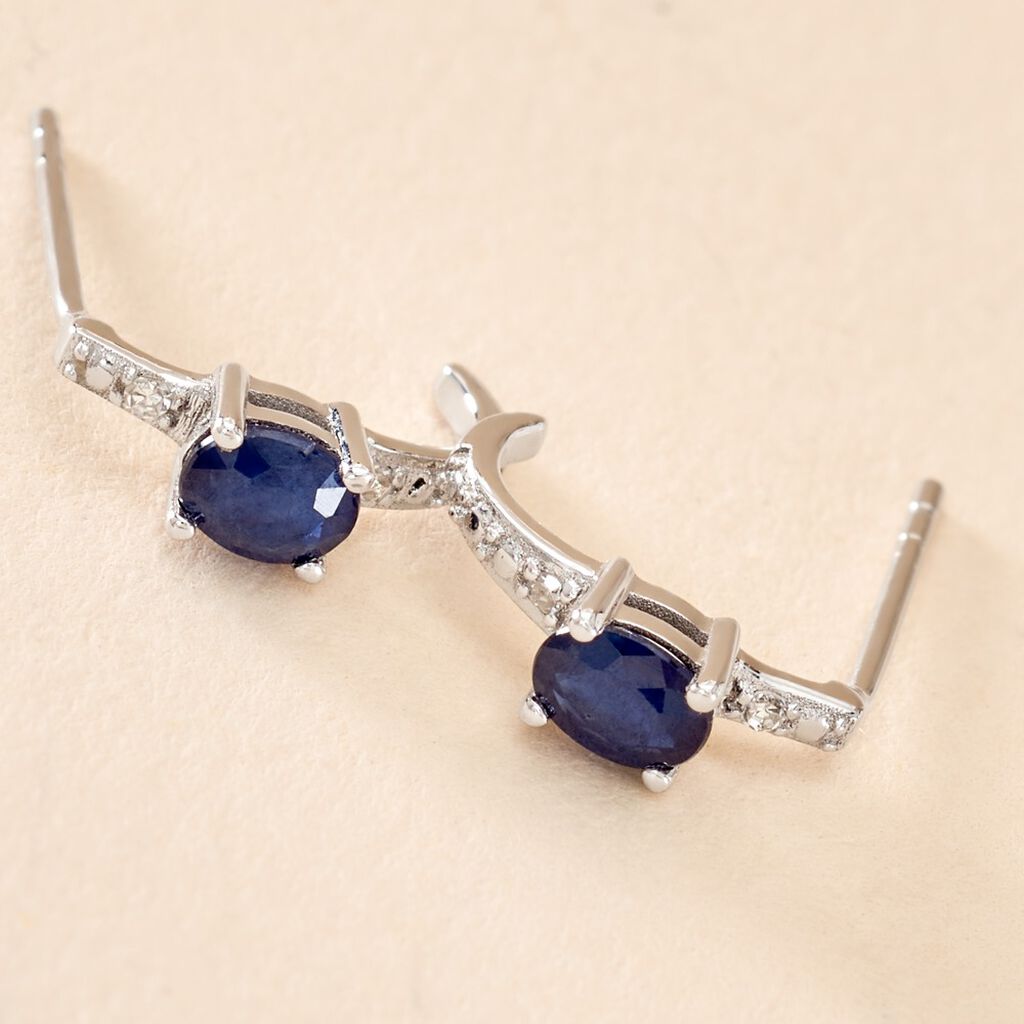 Demi Créoles Barrett Or Blanc Saphir Diamant - Boucles d'oreilles créoles Femme | Histoire d’Or