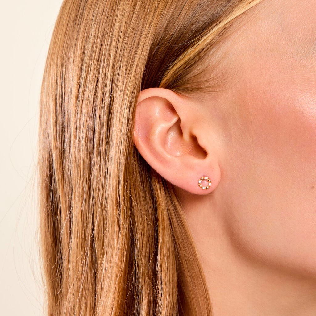 Boucles D'Oreilles Puces Reed Argent Dor&eacute; A L'Or 750/1000 Oxyde De Zirconium - Boucles d'oreilles fantaisie Enfant | Histoire d&rsquo;Or