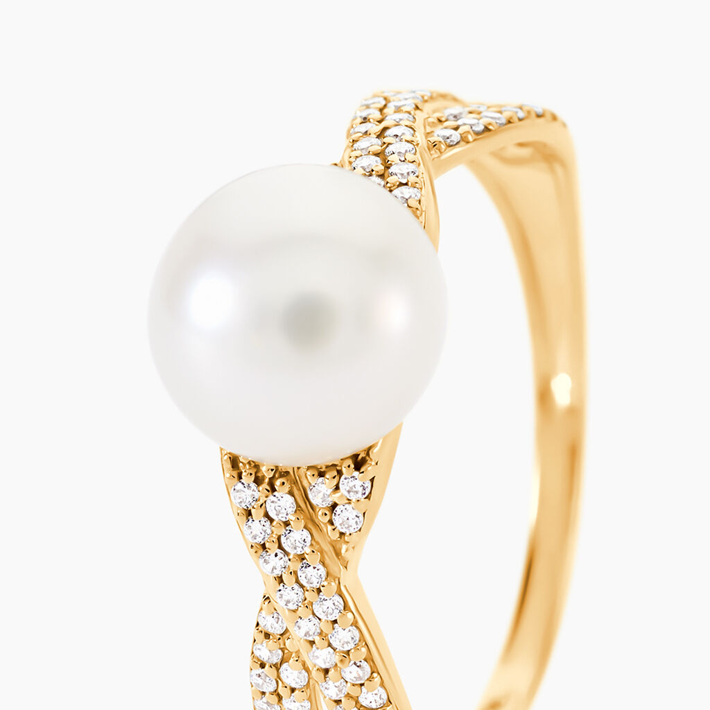 Bague Maria-theresa Or Jaune Perle De Culture Et Oxyde De Zirconium - Bagues solitaires Femme | Histoire d&rsquo;Or