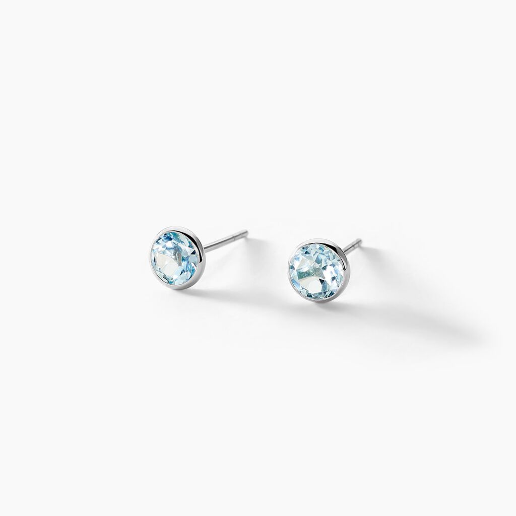 Boucles D'oreilles Puces Edy Serti Clos Or Blanc Topaze - Clous d'oreilles Femme | Histoire d’Or