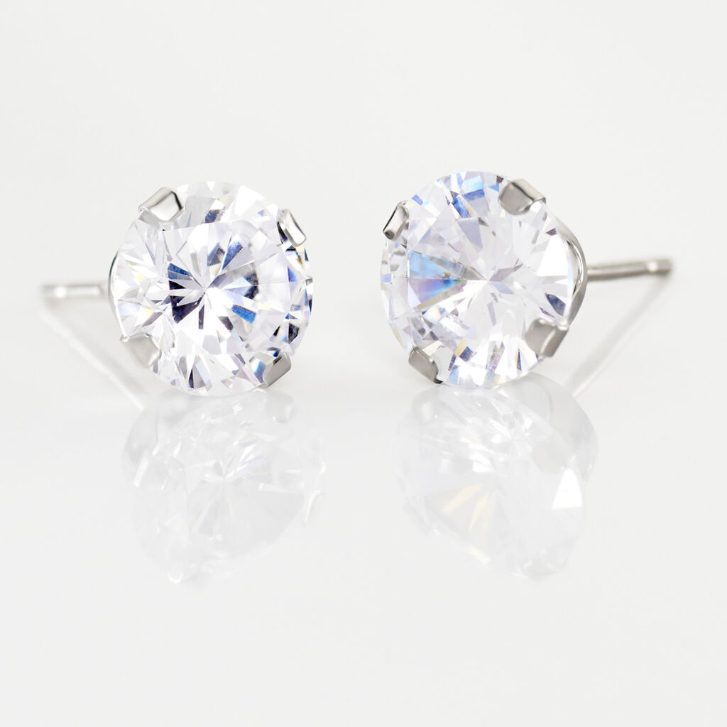 Boucles D'oreilles Puces Eddie Or Blanc Oxyde De Zirconium - Clous d'oreilles Femme | Histoire d&rsquo;Or