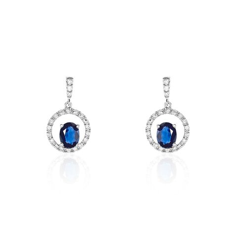 Boucles D'oreilles Pendantes Katerynn Or Blanc Saphir Diamants - Boucles d'oreilles pendantes Femme | Histoire d’Or