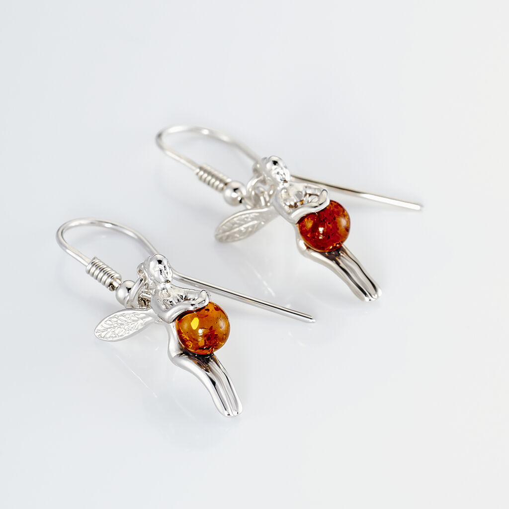 Boucles D'oreilles Pendantes Argent Blanc Abellia Ambre - Boucles d'oreilles fantaisie Femme | Histoire d’Or