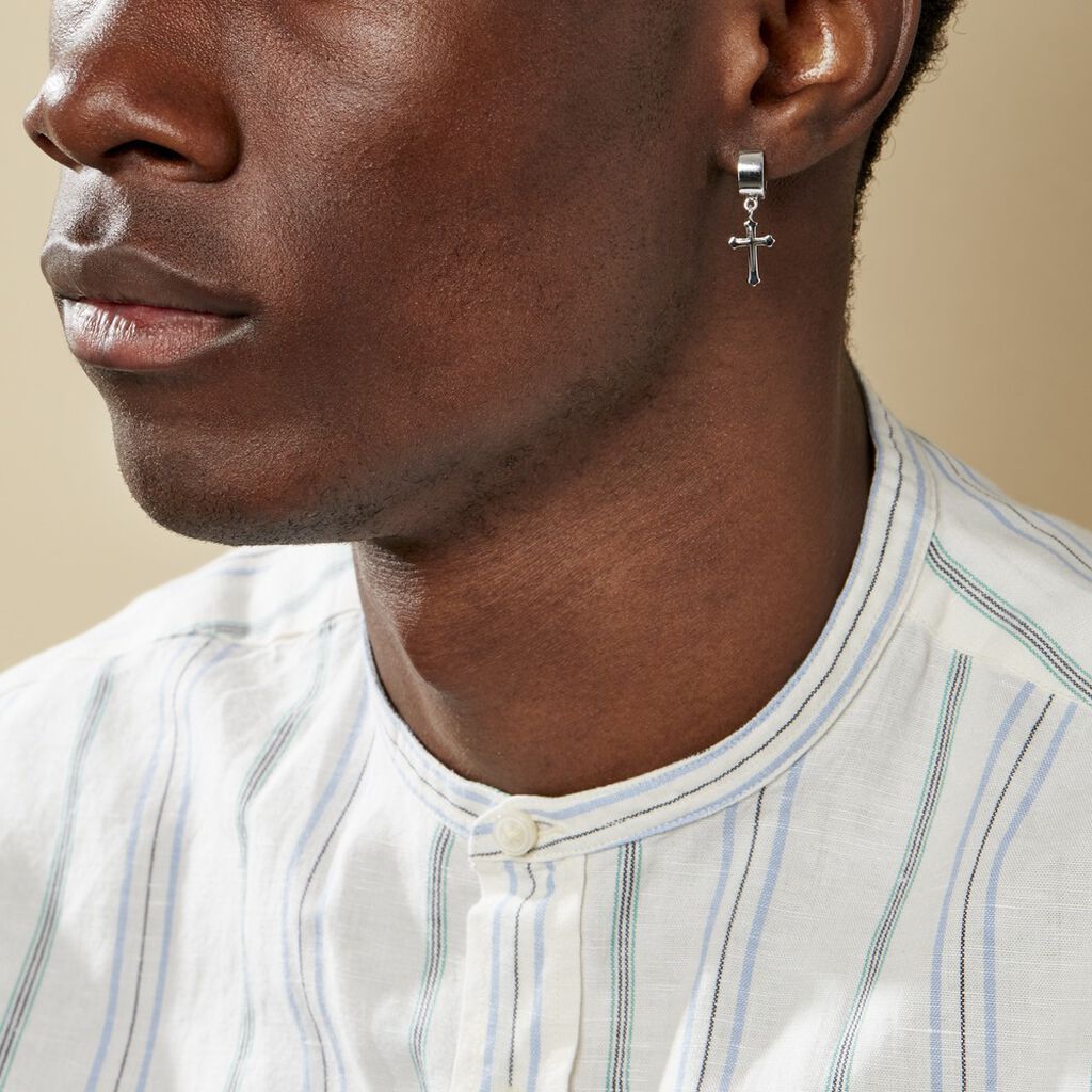 Créole Unitaire Elias Argent Blanc - Boucles d'oreilles créoles Homme | Histoire d’Or