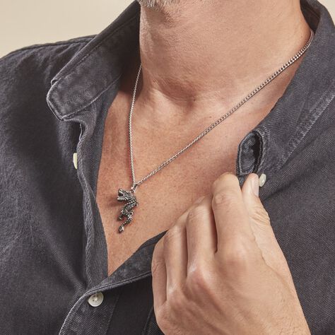 Collier Homme Chaîne Ancre Acier Inoxydable Gris Or Avec Pendentif Pierre Zircon – Style Biker Rock