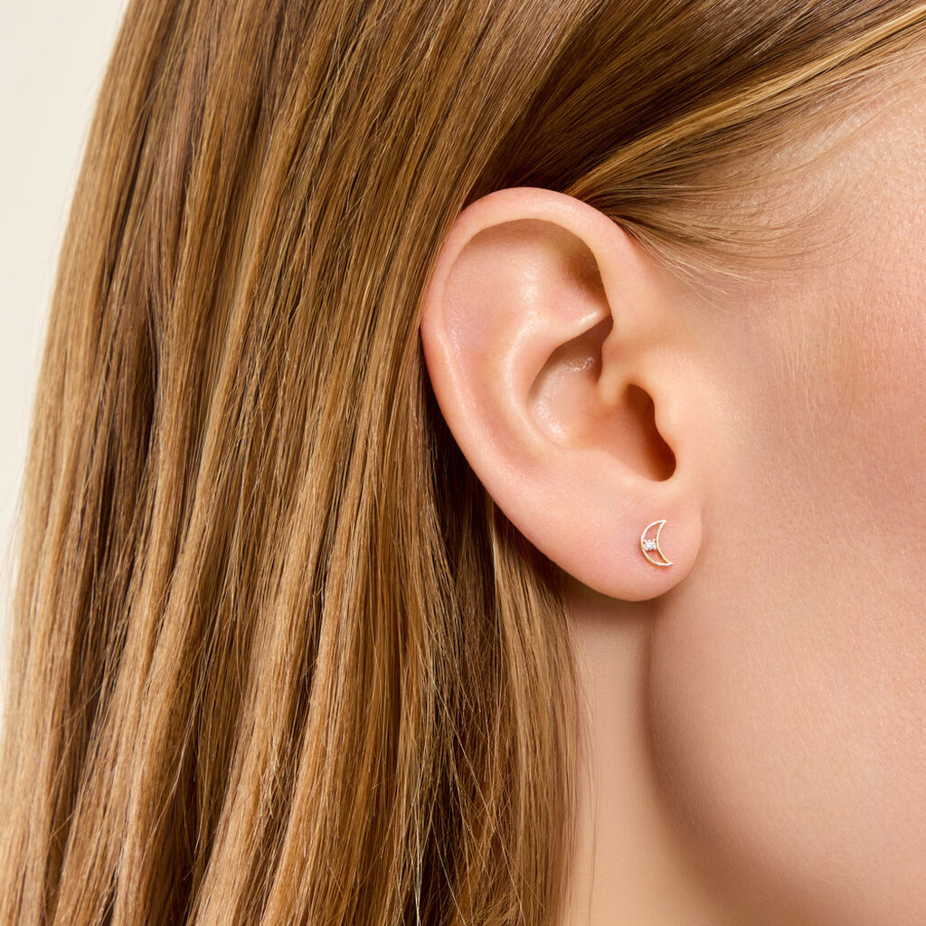 Boucles D'Oreilles Puces Brent Argent Dor&eacute; A L'Or 750/1000 Oxyde De Zirconium - Boucles d'oreilles fantaisie Enfant | Histoire d&rsquo;Or