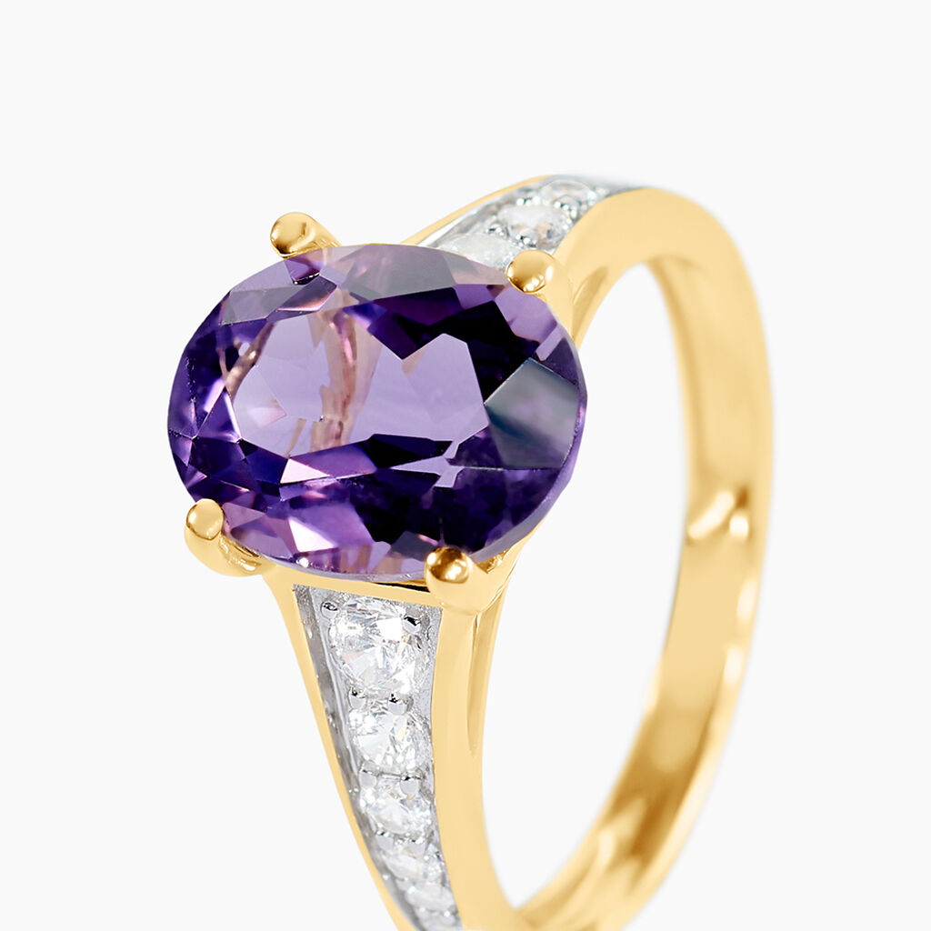 Bague Or Jaune Marie-camille Am&eacute;thyste Oxydes De Zirconium - Bagues solitaires Femme | Histoire d&rsquo;Or