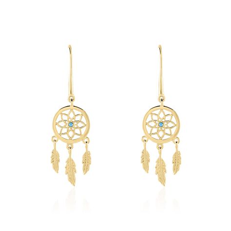Boucles D'oreilles Plaqué Or Jaune Attrape Rêves Turquoises - Boucles d'oreilles fantaisie Femme | Histoire d’Or