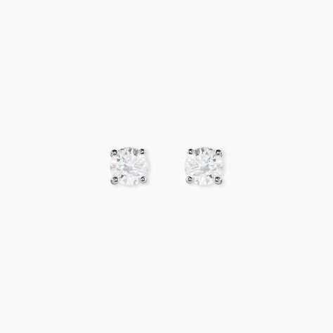 Boucles D'oreilles Puces 4 Griffes Or Blanc Diamant Synthetique - Clous d'oreilles Femme | Histoire d&rsquo;Or